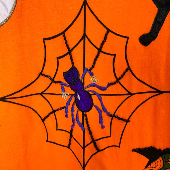 Vintage Halloween Shirt Medium Orange Spider Web Ghost Witch Black Cat Pumpkin - Picture 7 of 16